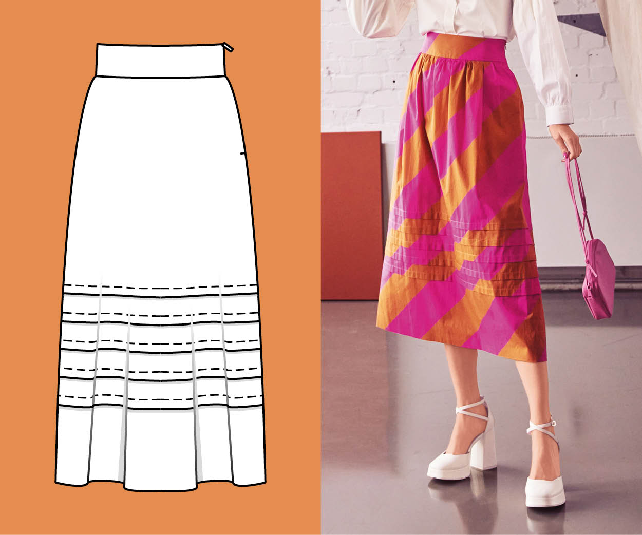 Falda midi 106 de burda style febrero de 2024: ¡una falda para salir a bailar!