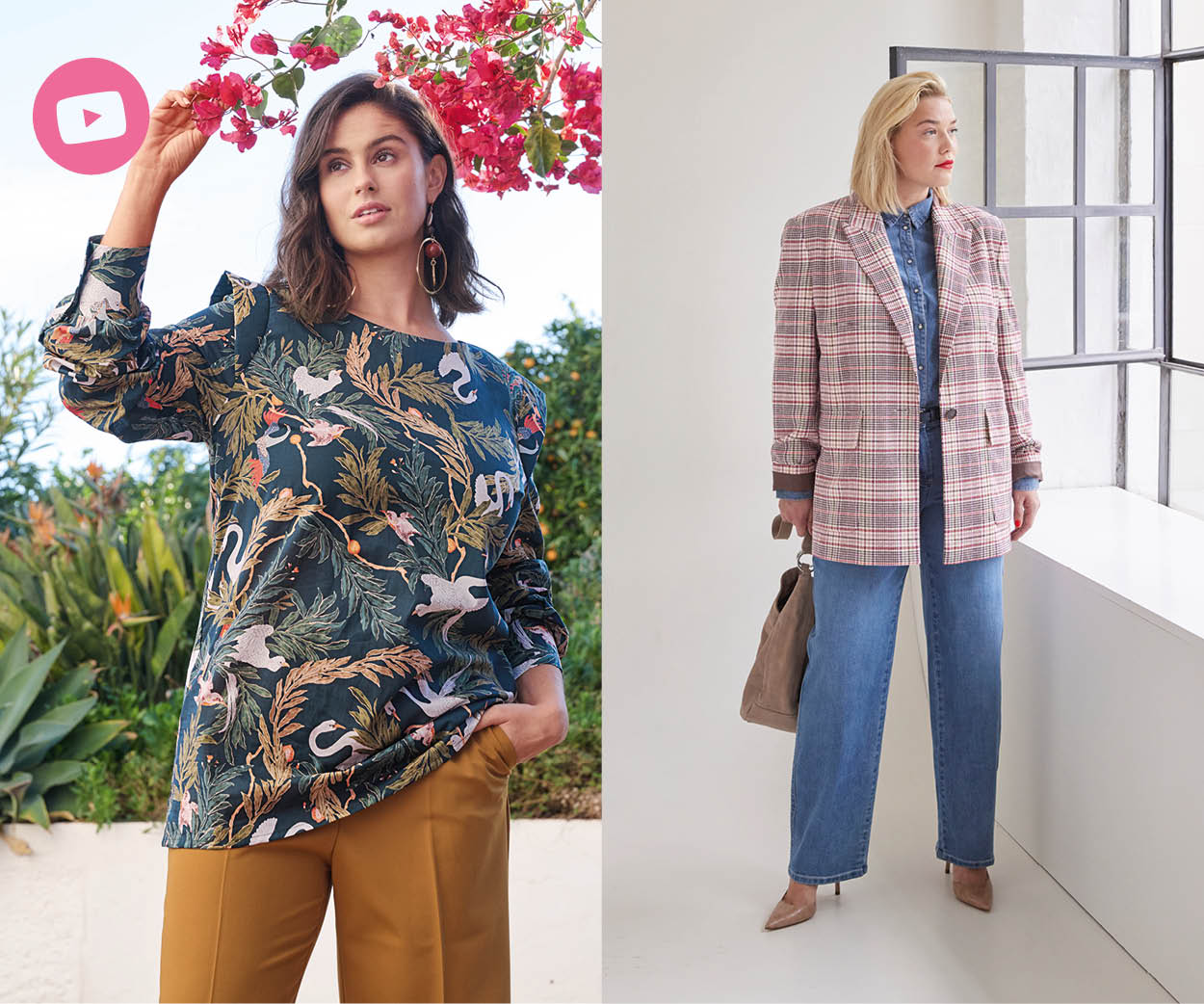 Las piezas imprescindibles: una blusa y un blazer a cuadros